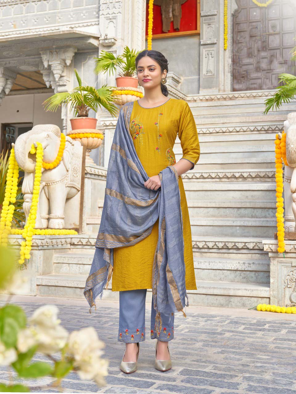 New Designer Mustard Party wear Look Kurta Sets Sarvagna India