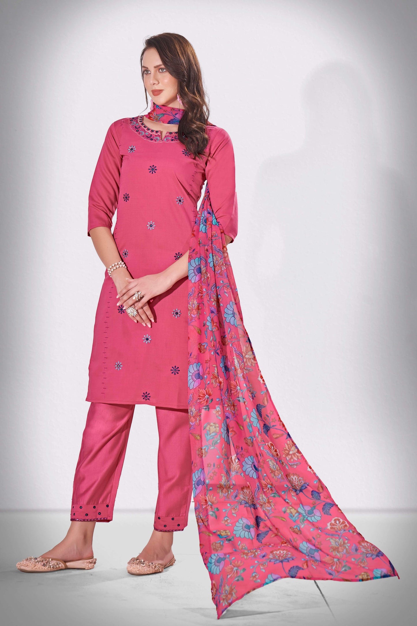 Cabaret Pink Revti Embroidered Kurti With Pant & Dupatta