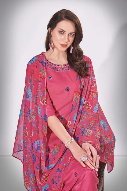 Cabaret Pink Revti Embroidered Kurti With Pant & Dupatta