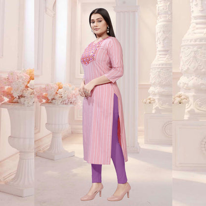 Cabaret Pink Cotten Kalindi Embroidered Kurti