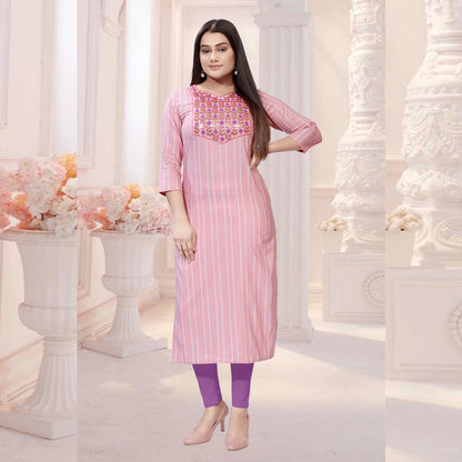 Cabaret Pink Cotten Kalindi Embroidered Kurti