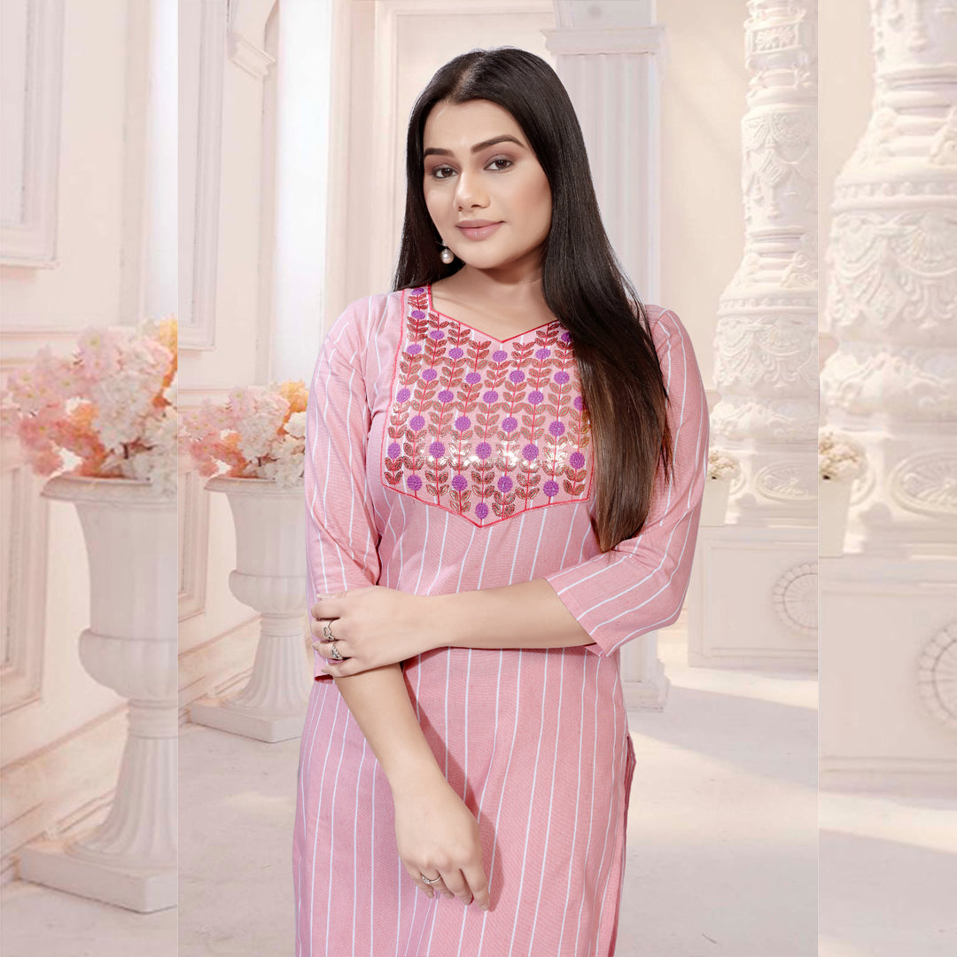 Cabaret Pink Cotten Kalindi Embroidered Kurti