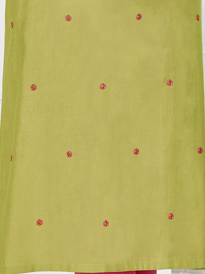 Light Green Pure Viscose Regular Sleeve Round Neck Embroidery With Sequence Work Straight Kurtis