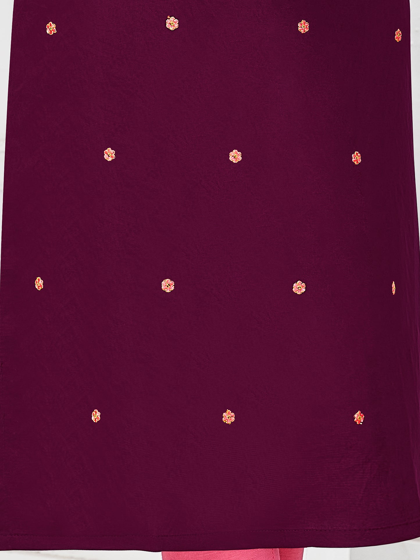 Wine Pure Viscose  Embroidery With Sequence Work Straight Kurtis