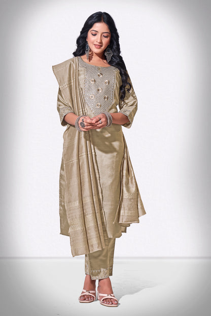 Mushroom Chitra Embroidered Kurti With Pant & Dupatta