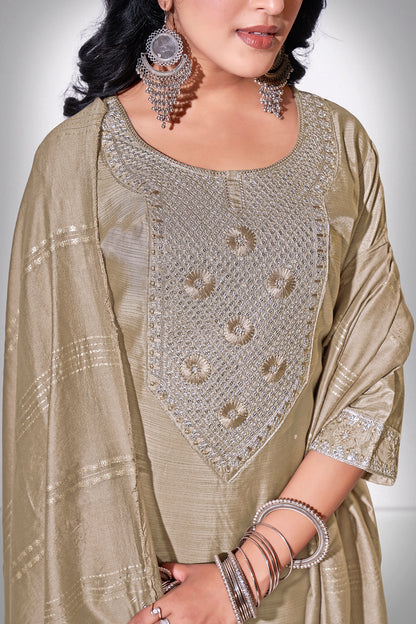 Mushroom Chitra Embroidered Kurti With Pant & Dupatta