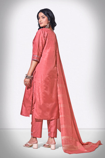 Light Carmine Pink Chitra Embroidered Kurti With Pant & Dupatta