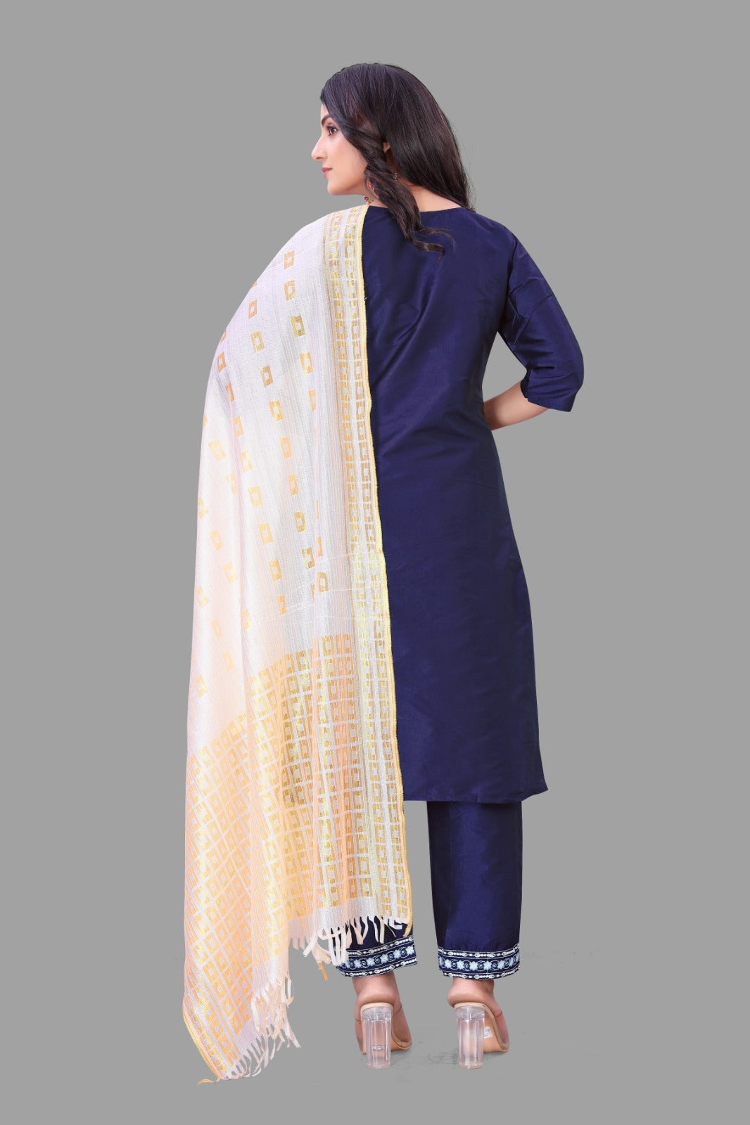 Navy Blue Kurti Pant & Dupatta Set