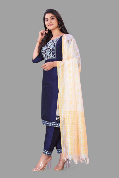 Navy Blue Kurti Pant & Dupatta Set