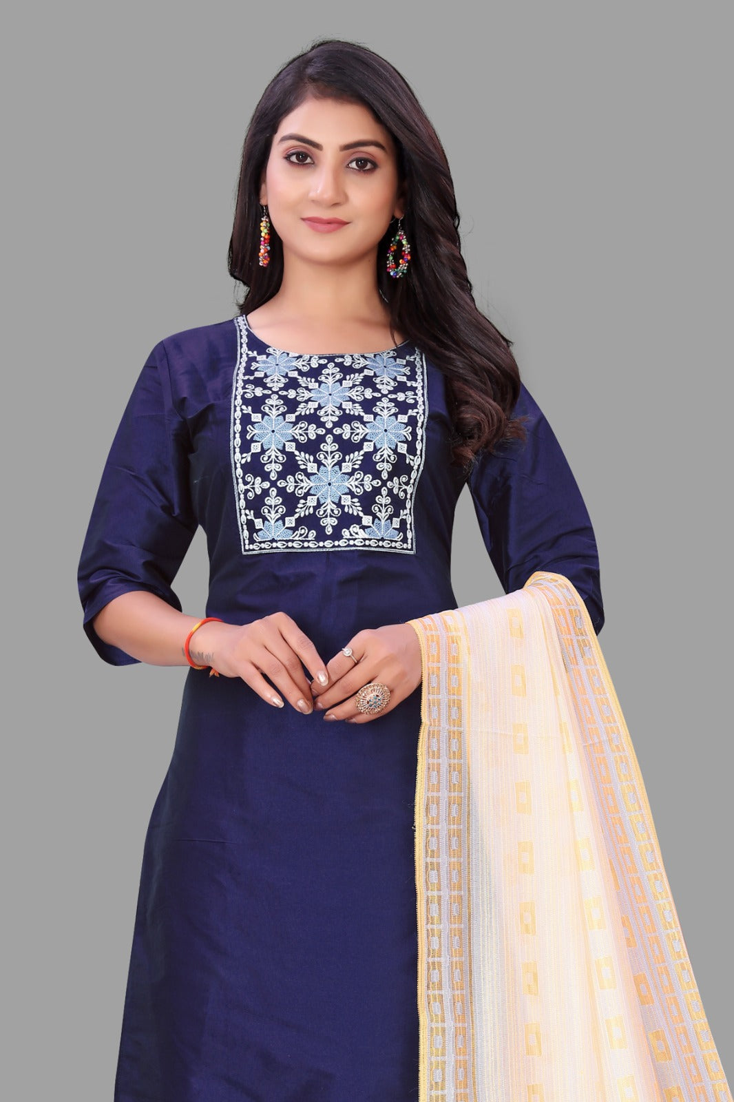 Navy Blue Kurti Pant & Dupatta Set