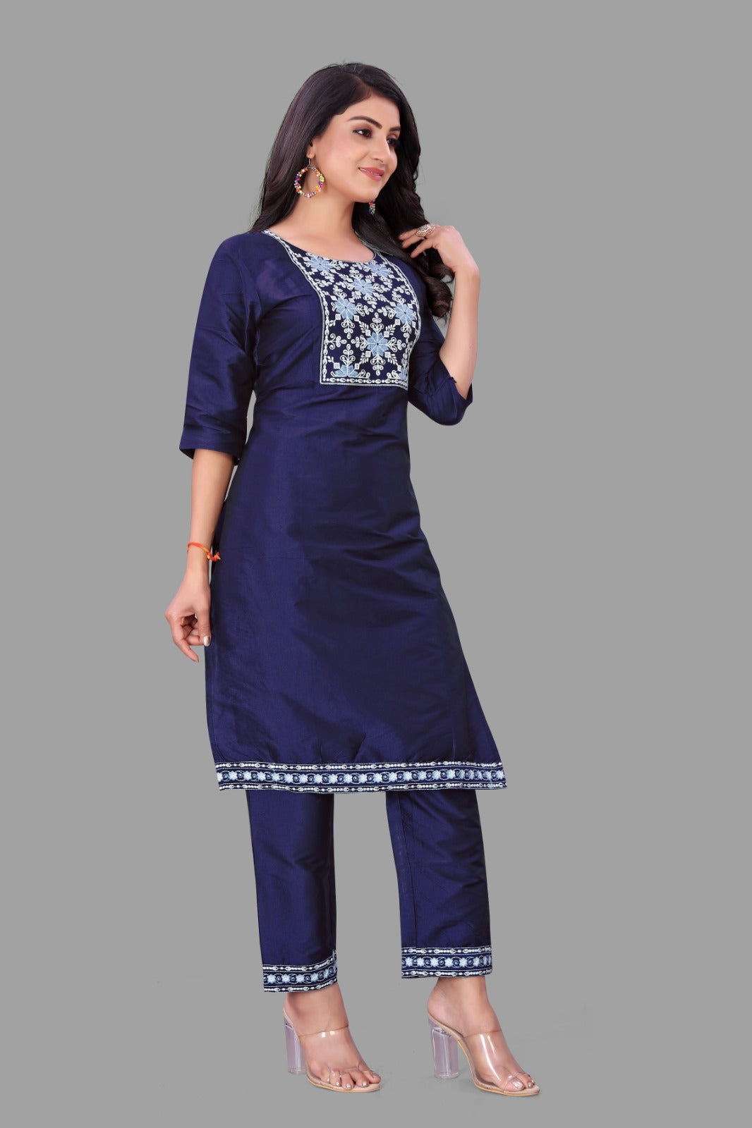 Navy Blue Kurti Pant & Dupatta Set