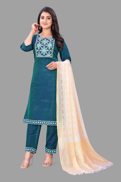 Blue Kurti Pant & Dupatta Set