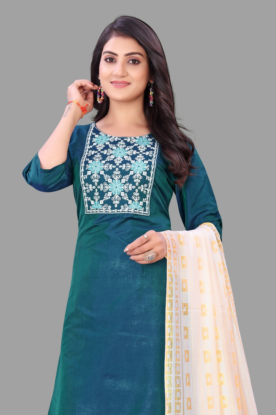 Blue Kurti Pant & Dupatta Set