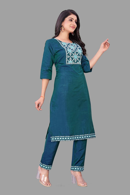 Blue Kurti Pant & Dupatta Set