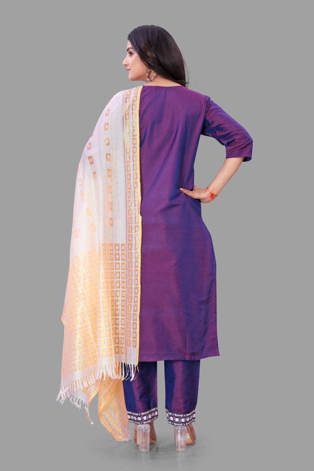 Purple Kurti Pant & Dupatta Set