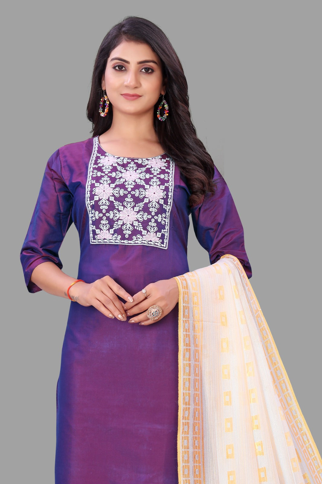 Purple Kurti Pant & Dupatta Set