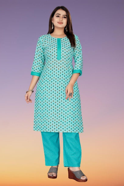 Blue Embroidered Kurti & Pant set