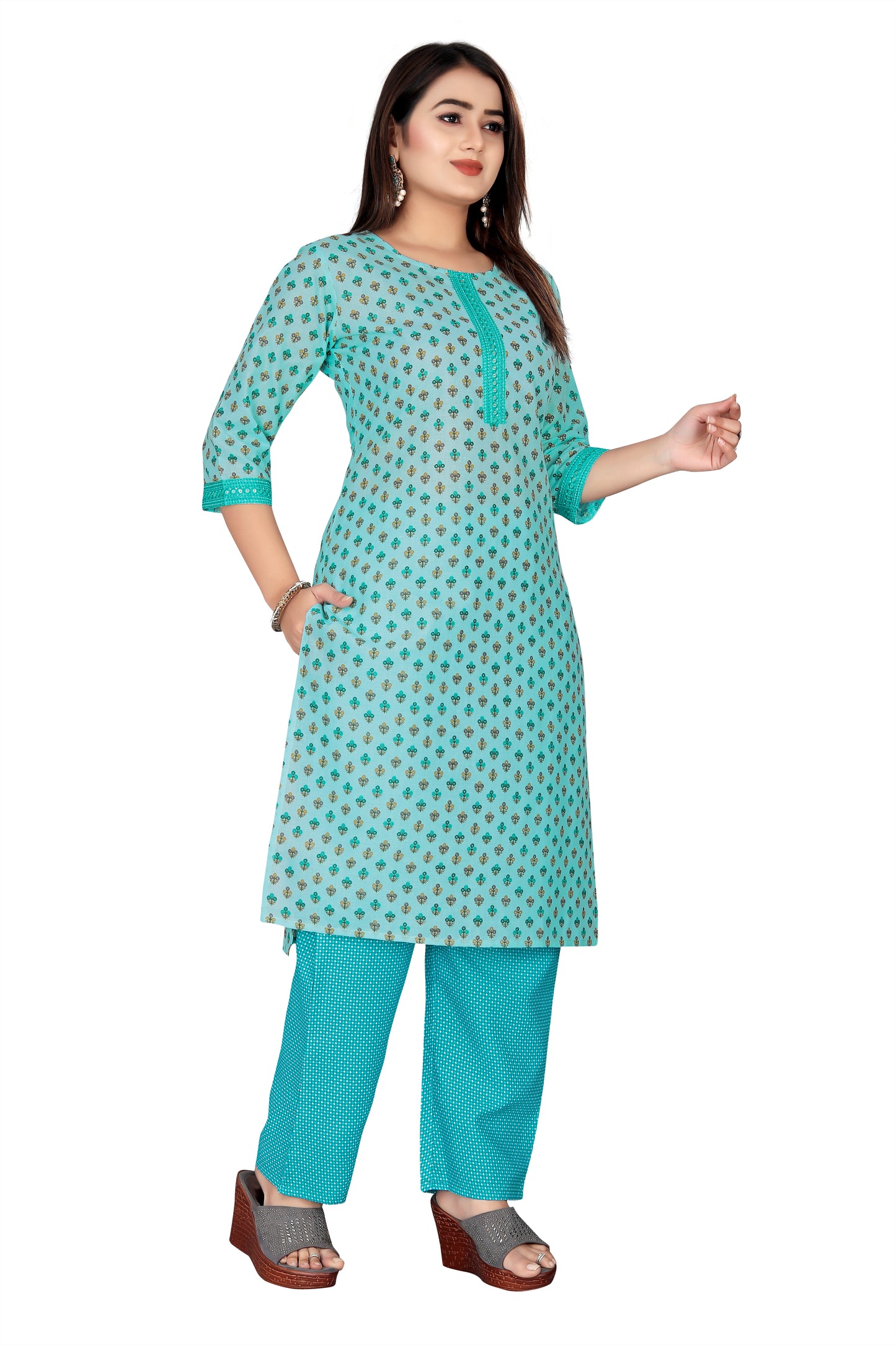 Blue Embroidered Kurti & Pant set