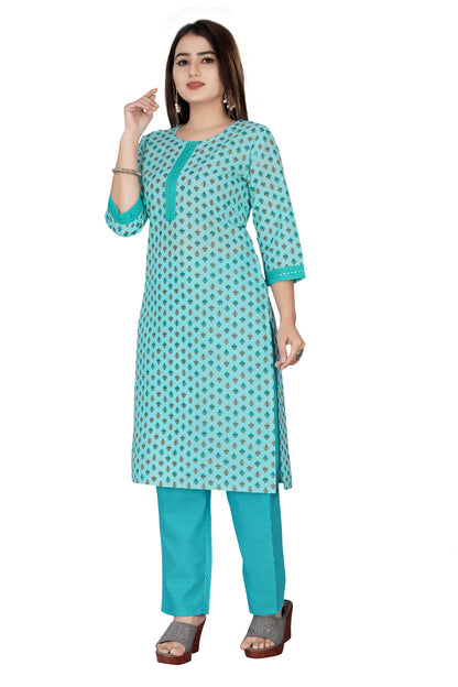 Blue Embroidered Kurti & Pant set