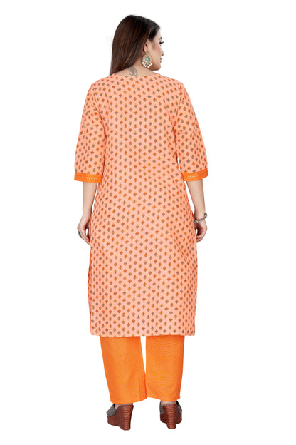 Orange  Embroidered Kurti & Pant set