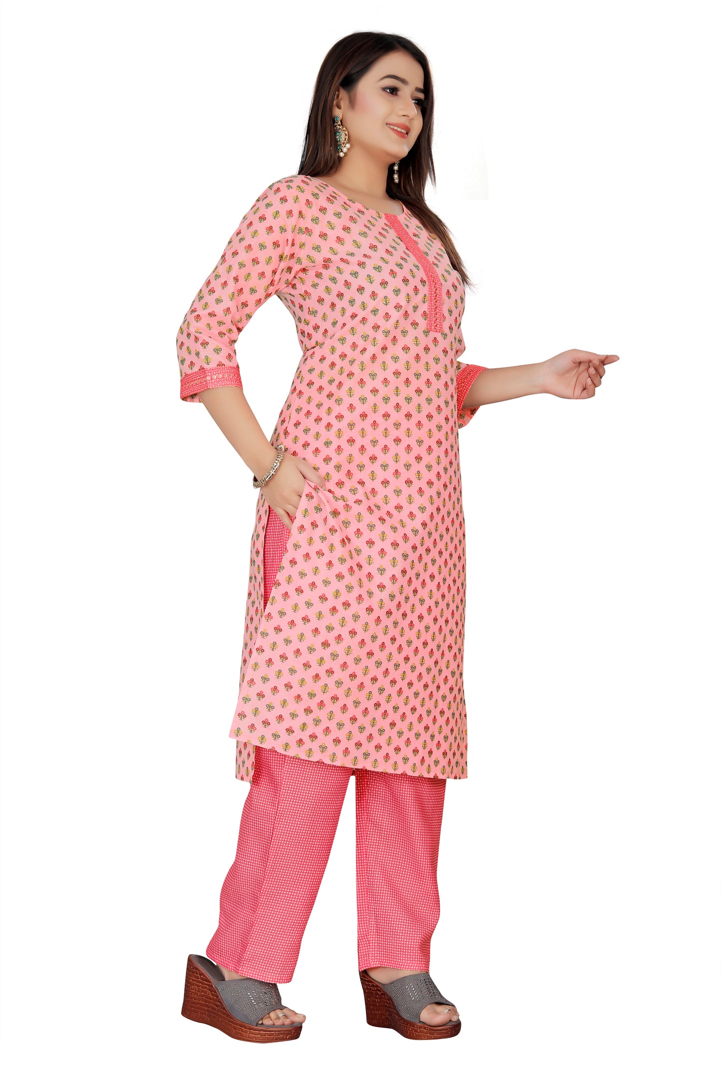 Pink Embroidered Kurti & Pant set