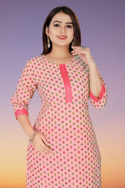 Pink Embroidered Kurti & Pant set