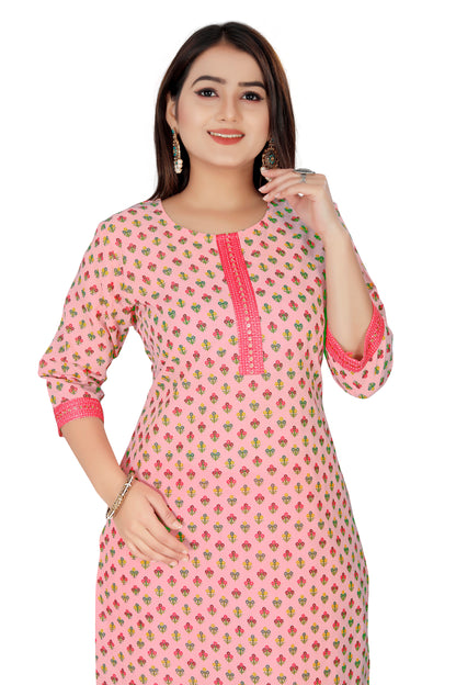 Pink Embroidered Kurti & Pant set