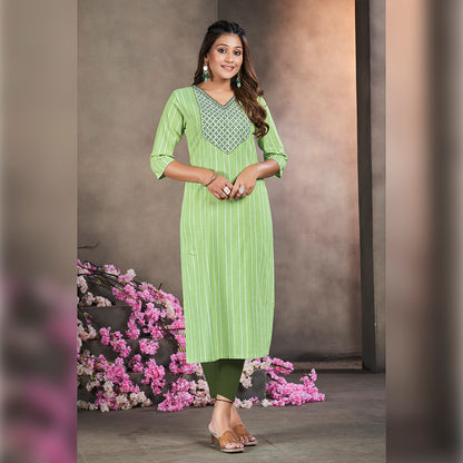 Pistachio Green Cotten kalindi Embroidered Kurti