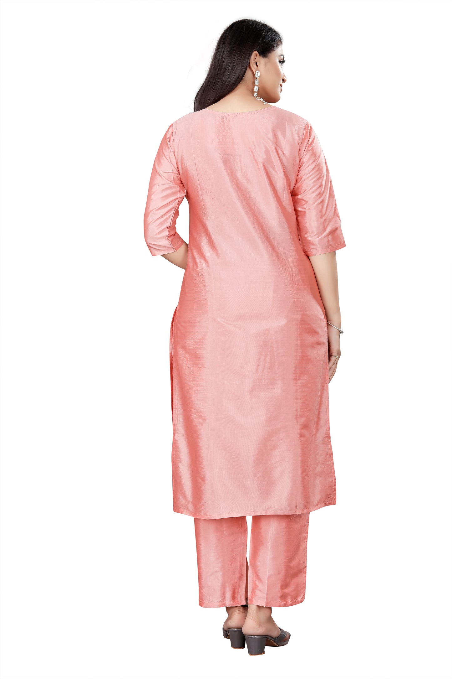 Women's fancy Pink Sequence Embroidery Work Round Neck Kurti & Pant Set