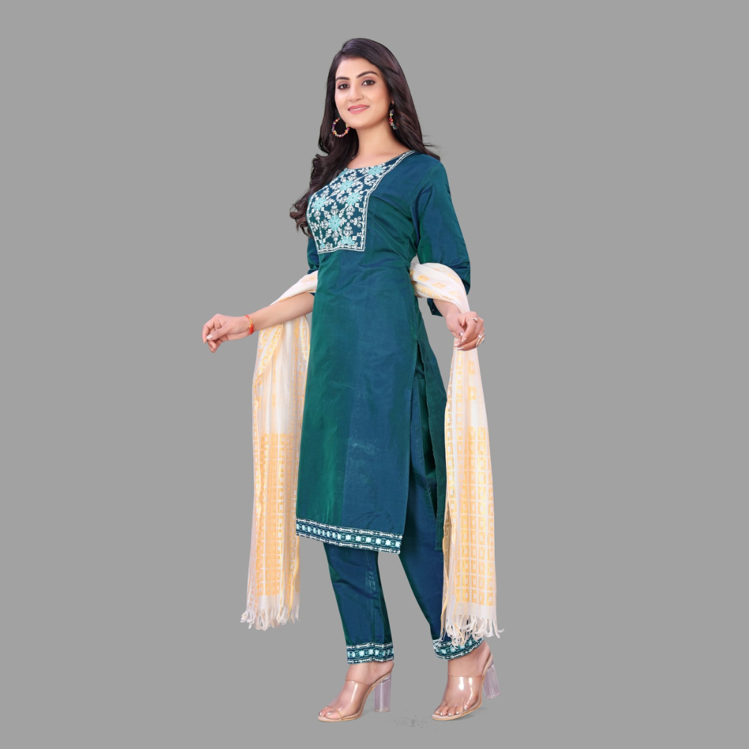 Blue Kurti Pant & Dupatta Set