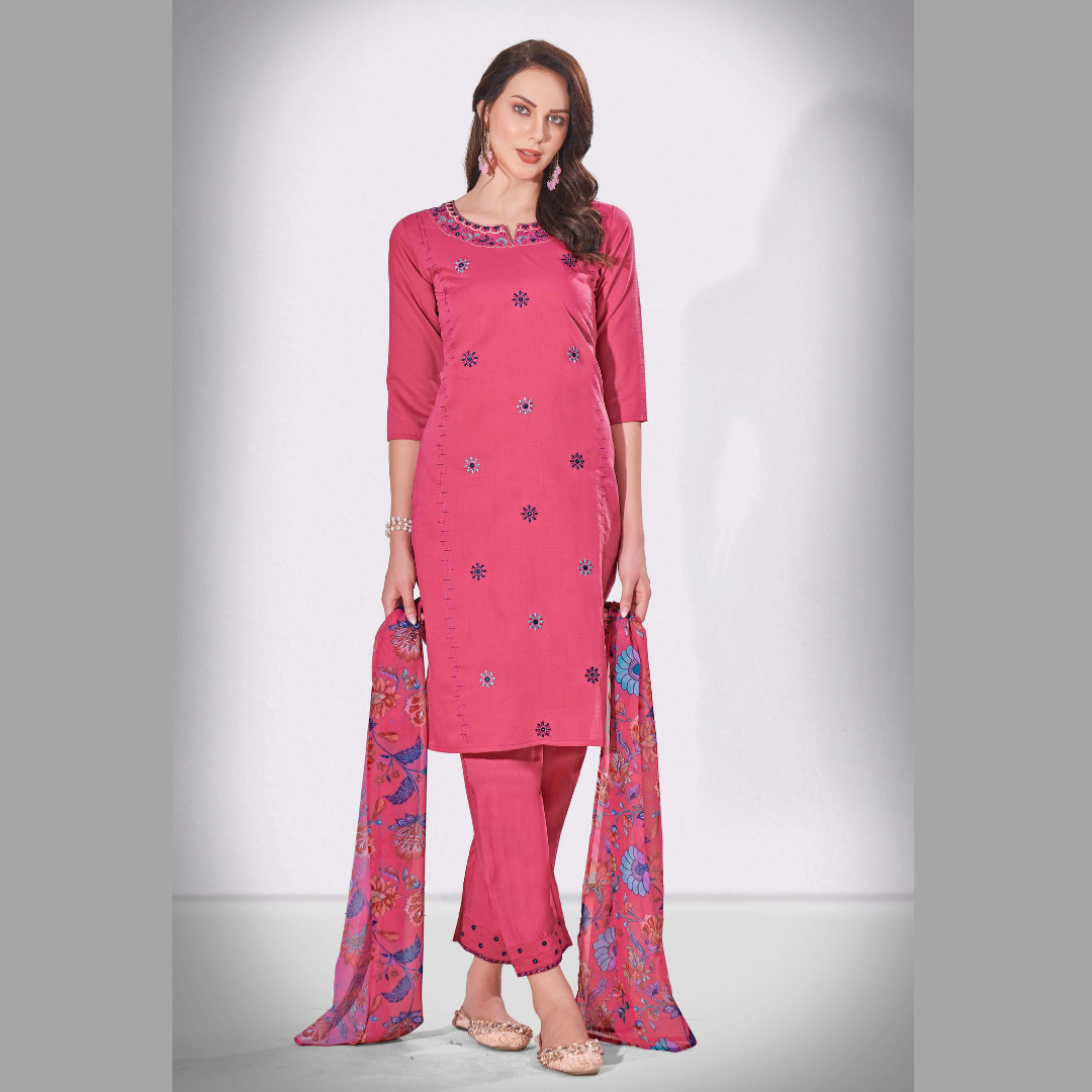 Cabaret Pink Revti Embroidered Kurti With Pant & Dupatta